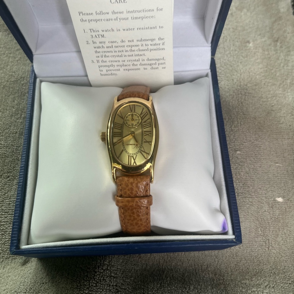 VERONESE Sterling Silver Brown Leather Watch NIB needs battery.